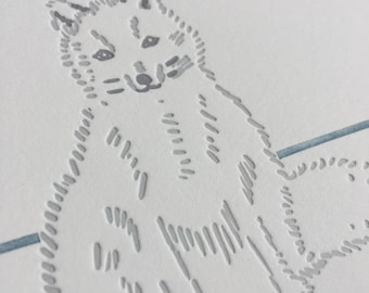 Melrakki arctic fox letterpress print in blue