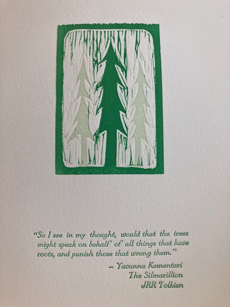 Letterpress Ent linoblock print Tolkien Silmarillion quote image 2