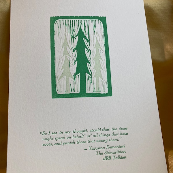 Letterpress Ent linoblock print Tolkien Silmarillion quote
