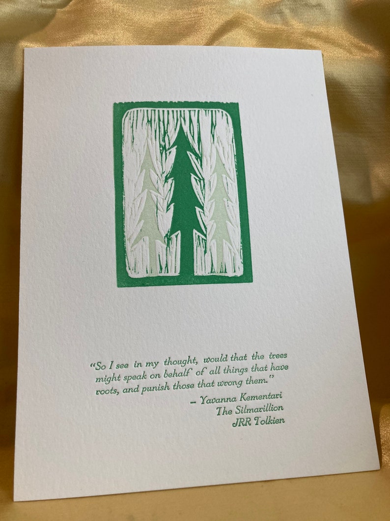 Letterpress Ent linoblock print Tolkien Silmarillion quote image 1