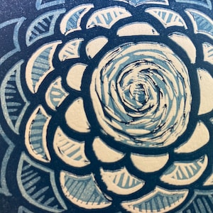 Blue floral linoprint