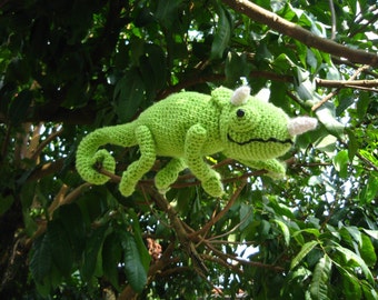 Jackson the Jackson's Chameleon amigurumi with adhesive straps