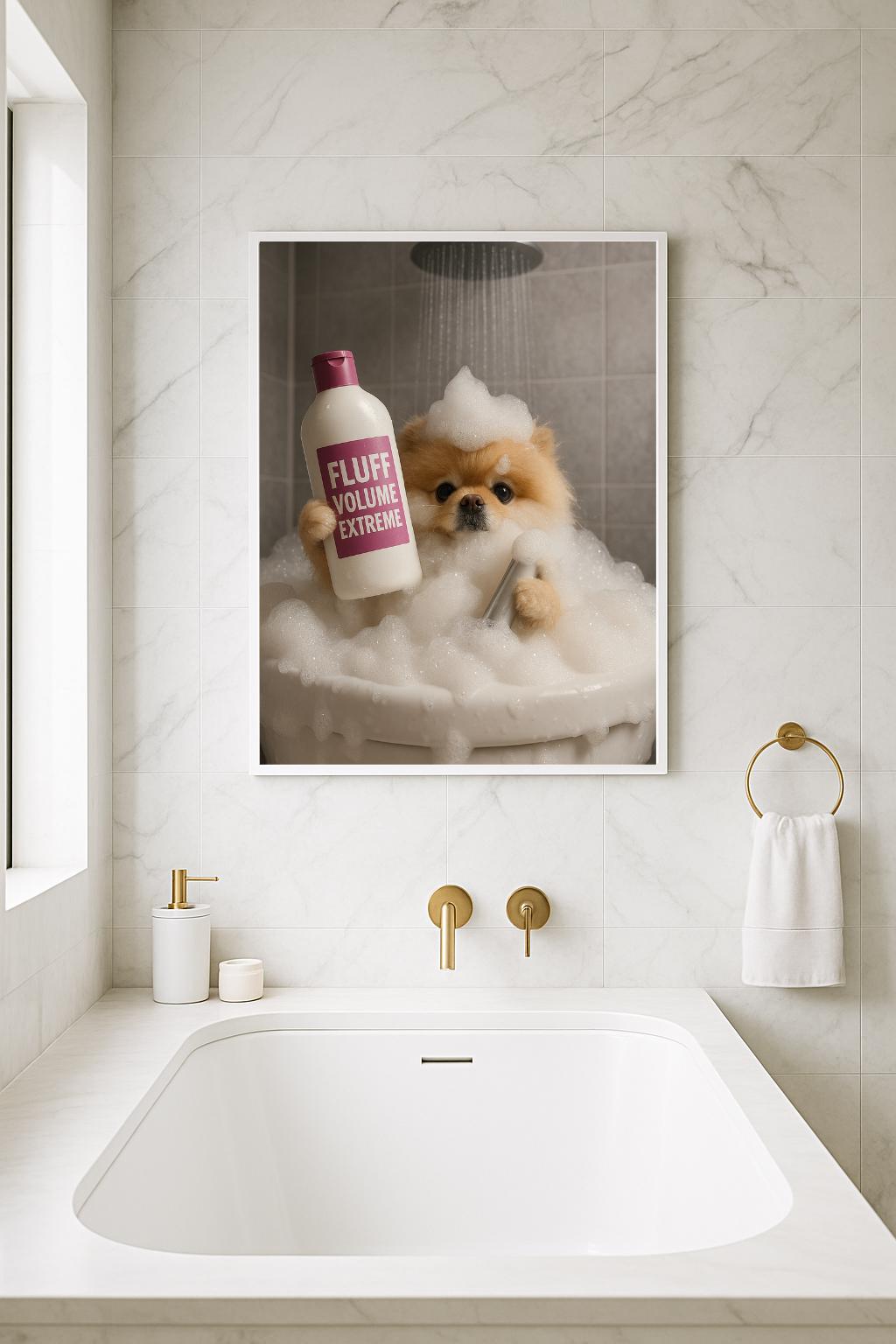 Funny Pomeranian Wall Art, Fluffy Dog Bathroom Decor, Pomeranian Bubble Bath Printable, Pet Humor Digital Download, Dog Lover Gift
