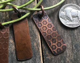 Honeycomb Copper Pendant with Waxed Cotton and artisan closure