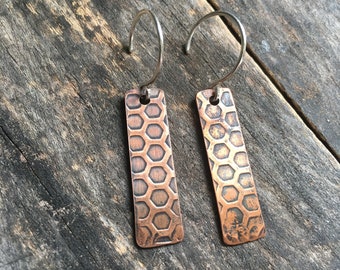 Copper Honeycomb Earrings with Sterling Silver Wires