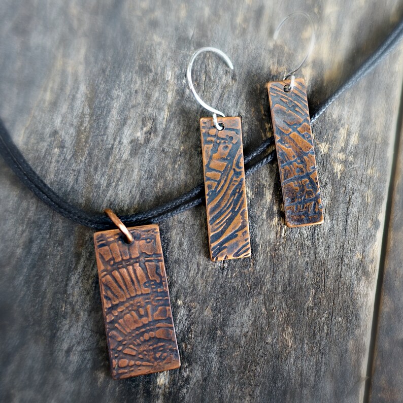 Bark Texture Copper Earrings with Sterling Silver Wires image 2