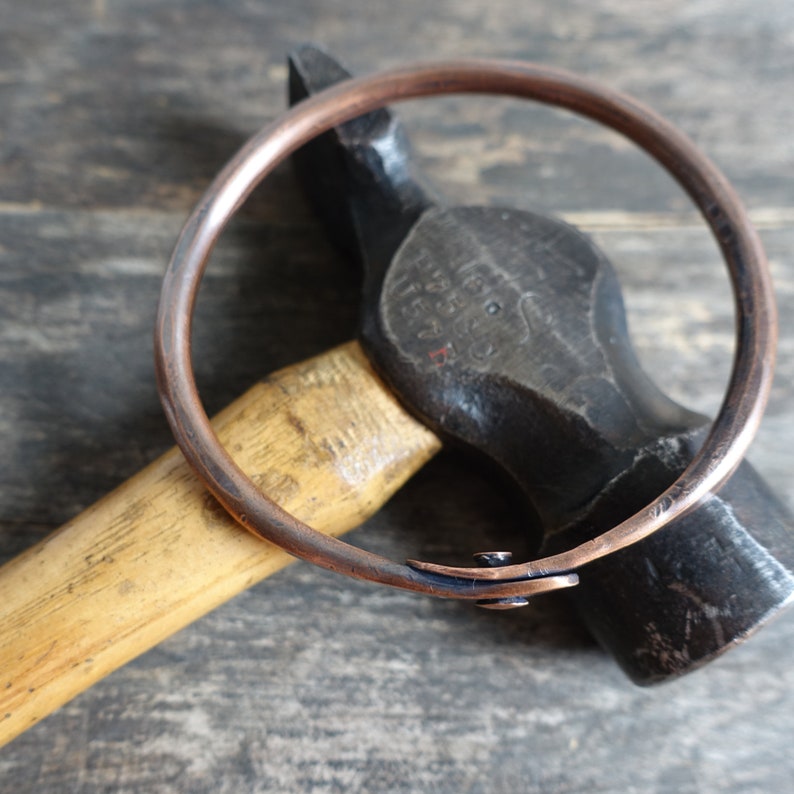 Thick Copper Wire Riveted Bangle Antiqued