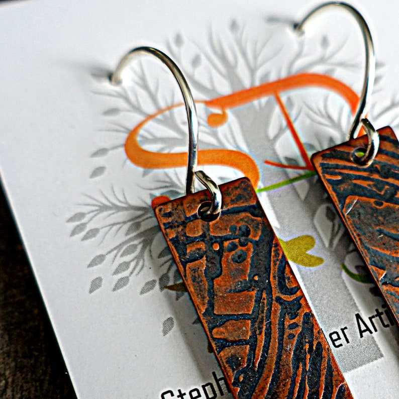 Bark Texture Copper Earrings with Sterling Silver Wires image 4