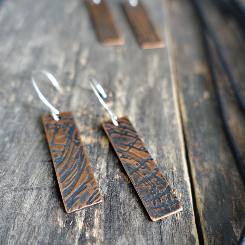 Bark Texture Copper Earrings with Sterling Silver Wires image 1
