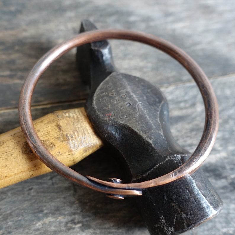 Thick Copper Wire Riveted Bangle Antiqued