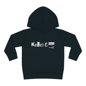 May include: Black hooded sweatshirt with white text that reads "KoLohE Krew" with a smiley face.