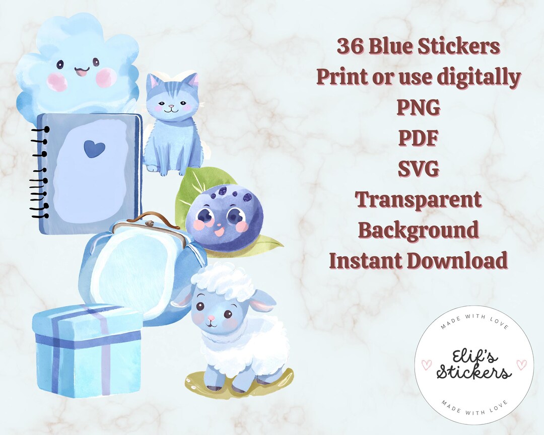 Digital Blue Stickers PNG, PDF and SVG, Printable Stickers, Print and ...