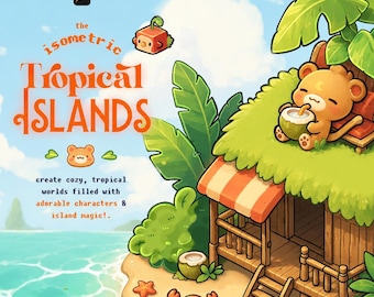 Isometric Tropical Islands Procreate Brush Stamps – Kawaii Nature Digital Art (Digital Download)