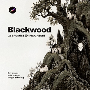 25 BLACKWOOD texturpenslar för Procreate (digital nedladdning)