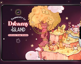 Isometric Dreamy Island Brush Stamp Pack For ProCreate | Cute Isometric Procreate Brush | Kawaii Isometric Maker Stamp Brushes for Beginners