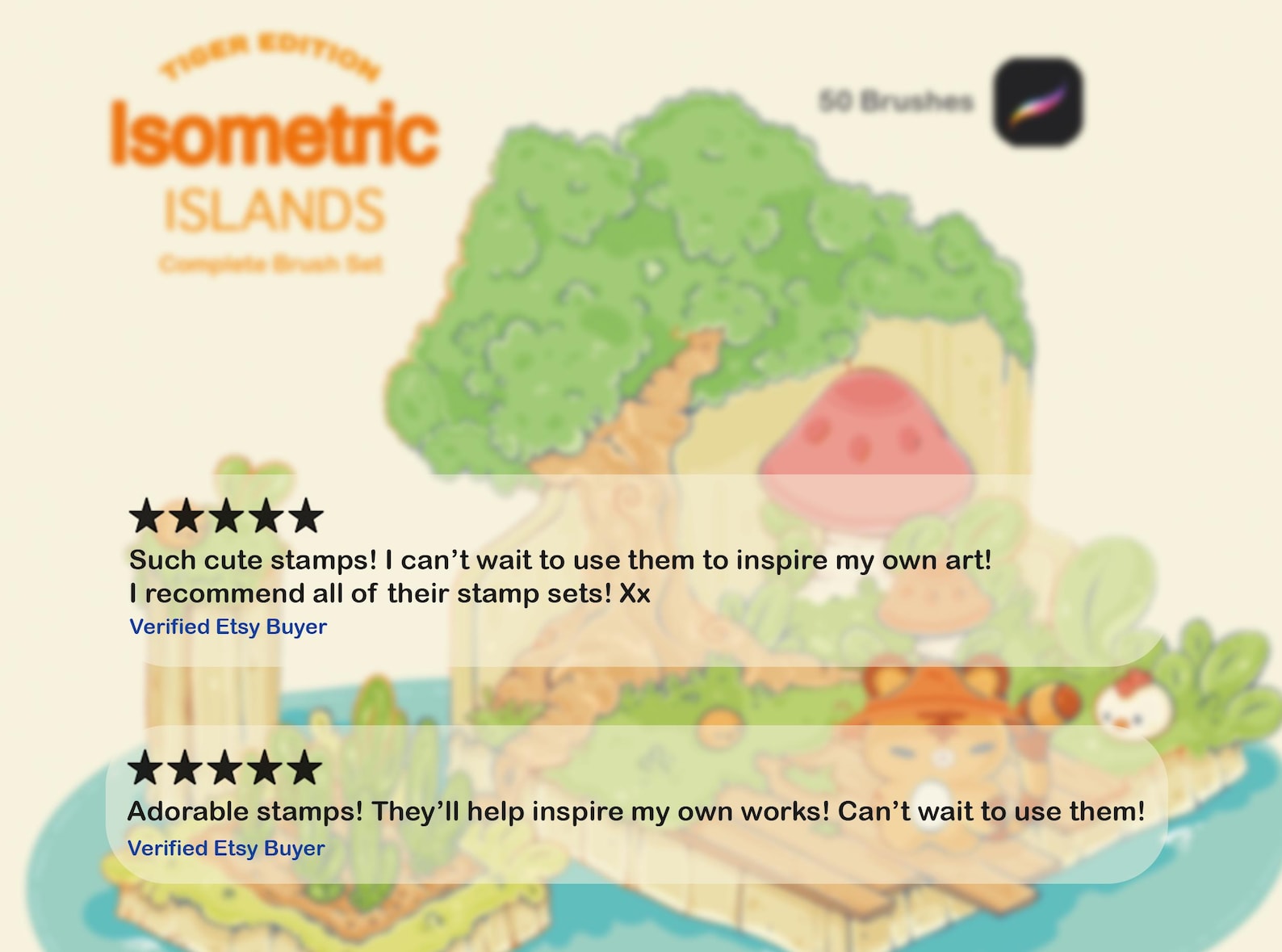 Isometric Island Procreate Brush Set: Kawaii Stamp Brushes (50 Brushes ...