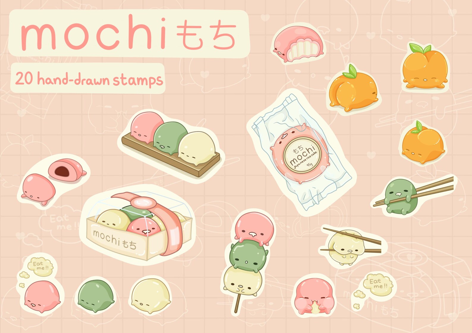 Kawaii Mochi Procreate Stamp Brush Set cute Japanese Food Stamps - Etsy