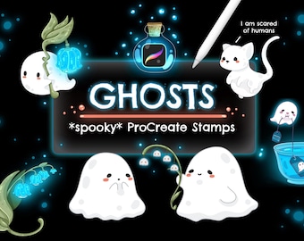 Kawaii Ghosts Procreate Brush Set: Spooky Halloween Stamps (Digital Download)