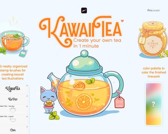 Sakura Tea Time Procreate-penselen: Kawaii-voedselzegels (digitale download)