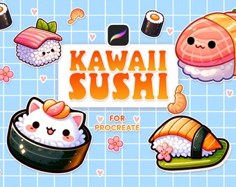 Kawaii Sushi Procreate Stempel: Japanisches Essen
