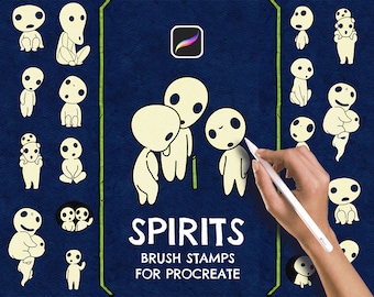 Kodama Procreate Brushes: Ghibli Tree Spirit Stamps (Digital)