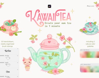 Kawaii Tea Procreate-borstels: voedselbonnen, kleurenpalet (digitale download)