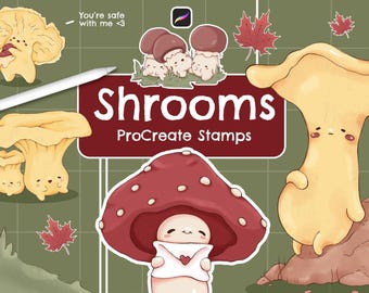Kawaii Shroom Procreate Brush Stamps – Autumn Nature Set