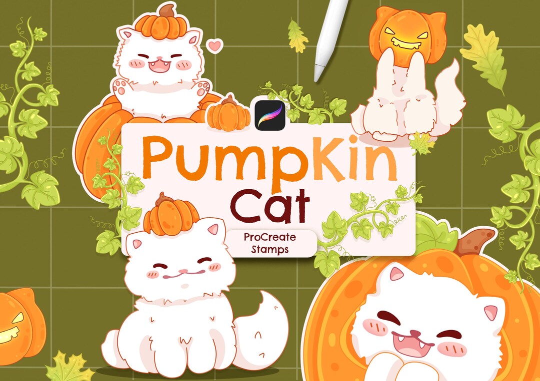 Kawaii Pumpkin Cat Procreate Brush Stamps – Halloween Animal Stamps - Etsy