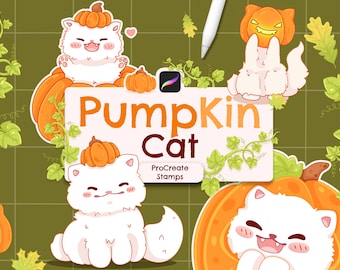 Kawaii Pumpkin Cat Procreate Brush Stamps – Halloween Animal Stamps