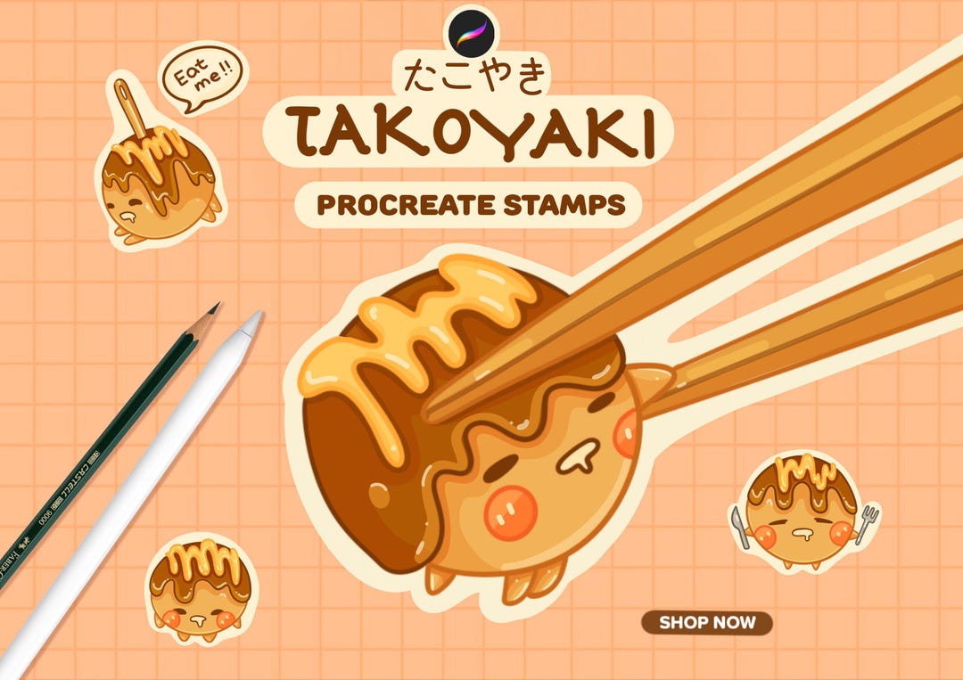 Takoyaki Cute Food Stamps - Kawaii Stamp Brushes for Procreate ...