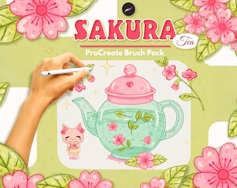 Sakura Tea Time Procreate Pinsel: Kawaii Food Briefmarken (Digitaler Download)