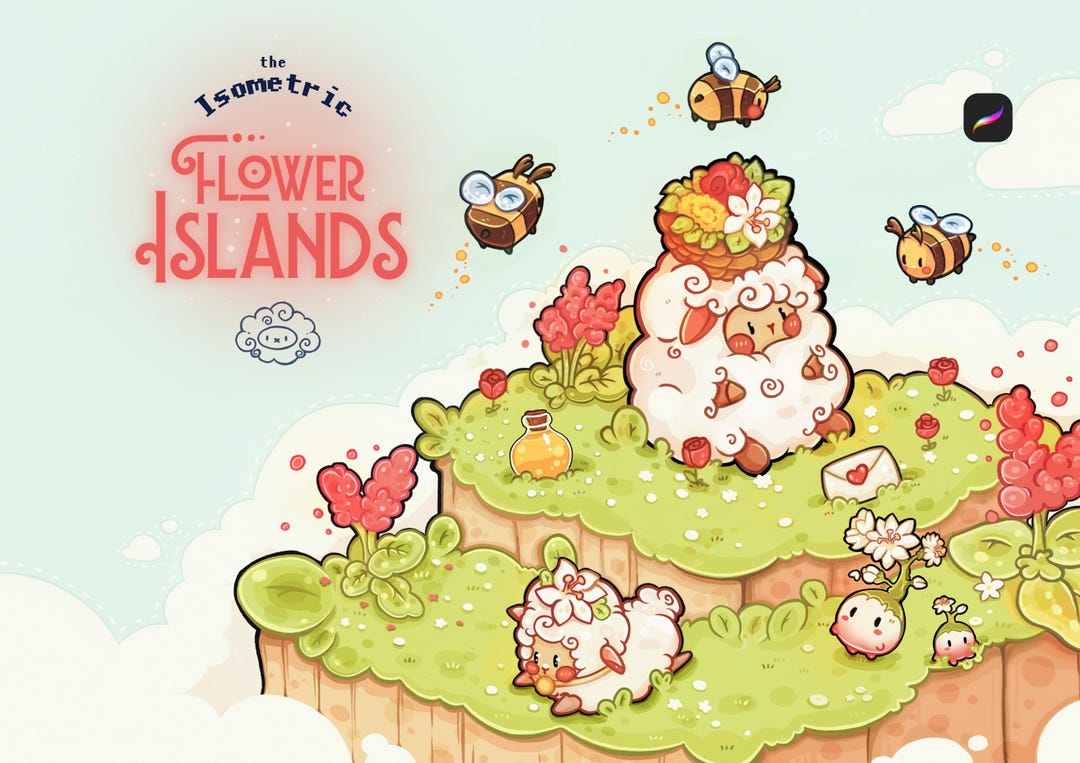 Procreate Brush Stamp Pack | Isometric Flower Island, Kawaii Art - Etsy