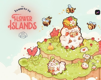 Procreate Brush Stamp Pack | Isometric Flower Island, Kawaii Art