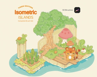 Isometric Island Procreate Brush Set: Kawaii Stamp Brushes (50 Brushes)