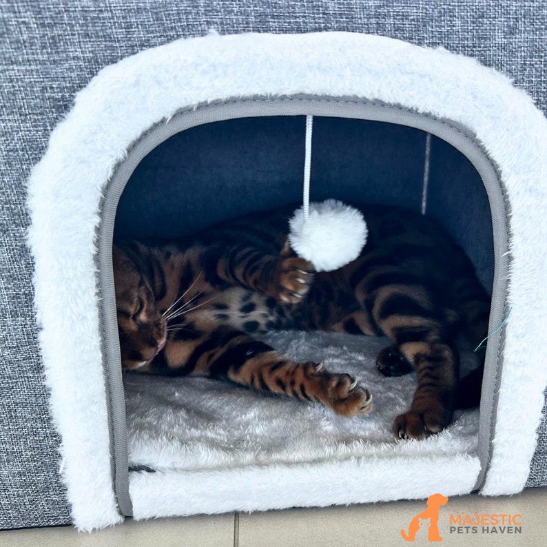 Cat Bed For Indoor, Large Cat House with Fluffy Ball Hanging, Kitten Shelter With Warm Plush Bed, Pet spot, Pet House. image 6