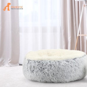 Fluffy Round Cat Bed, Calming Soft Plush Donut Pet Bed, Self Warming For Small Dogs Kittens, Calming Cat Pet Supplies