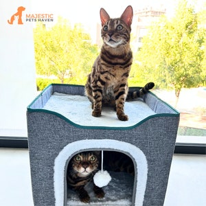 Cat Bed For Indoor, Large Cat House with Fluffy Ball Hanging, Kitten Shelter With Warm Plush Bed, Pet spot, Pet House. image 2