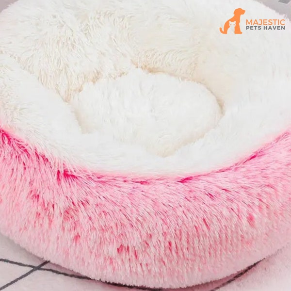 Fluffy Round Cat Bed, Calming Soft Plush Donut Pet Bed, Self Warming For Small Dogs Kittens, Calming Cat Pet Supplies