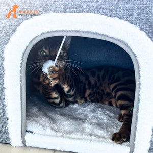 Cat Bed For Indoor, Large Cat House with Fluffy Ball Hanging, Kitten Shelter With Warm Plush Bed, Pet spot, Pet House. image 4