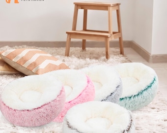 Donut Cat Bed, Fluffy Pet Bed, Warm Kitten Nest, Round Plush Cat Bed, Calming Pet Bed, Cat Cave, Plush Cat Nest, Cat Lover Gift