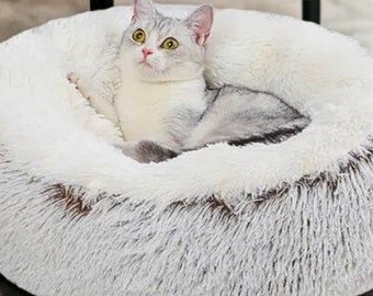 Fluffy Round Cat Bed, Calming Soft Plush Donut Pet Bed, Self Warming For Small Dogs Kittens, Calming Cat Pet Supplies, Colored Donut Crate