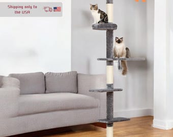 Floor to Ceiling Cat Tree With Cozy Pet Bed | Cat Tree With Plush Calming Shelf | Cat Tree Tower | Cat Climbing Tree | Cat Condo For Cats |
