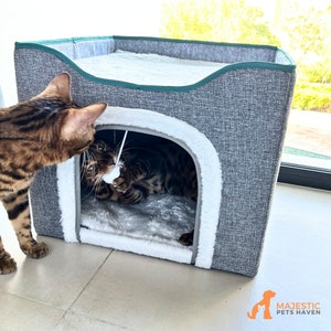 Cat Bed For Indoor, Large Cat House with Fluffy Ball Hanging, Kitten Shelter With Warm Plush Bed, Pet spot, Pet House. image 5