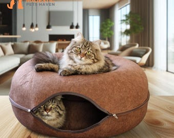 Cat Tunnel Bed Indoor Cats for Cats, Cozy Donut Cat Tunnel, Warm Kitten Bed, Kitten Play Tunnel, Felt Pet Cave, Highest Quality Kitty House