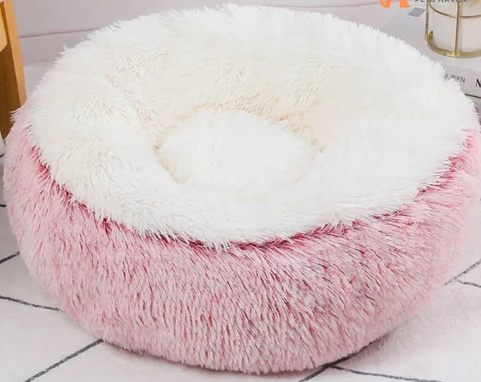 Donut Cat Bed, Fluffy Pet Bed, Warm Kitten Nest, Round Plush Cat Bed, Calming Pet Bed, Cat Cave, Plush Cat Nest, Cat Lover Gift