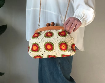 Handmade Flower Patterned Crochet Bag, Grandma Square Motif Hand and Shoulder Bag, Mother's Day Gift