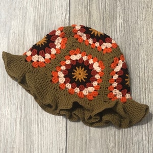 Handmade Crochet Granny Square Bucket Hat: Hippie and Retro Style