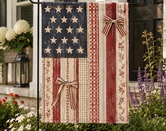 Rustic American Flag Garden Decor, Patriotic Farmhouse Yard Flag