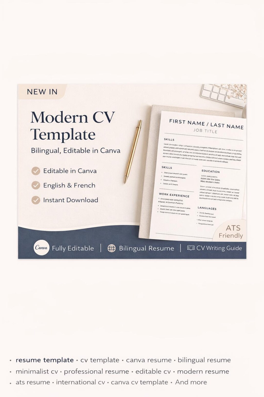 Minimalist CV Template Canva | Bilingual Resume Template | Professional ...