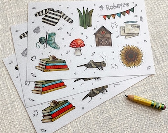 Robayre Sticker sheet, 10 Cute and Cozy stickers, weatherproof sturdy vinyl stickers